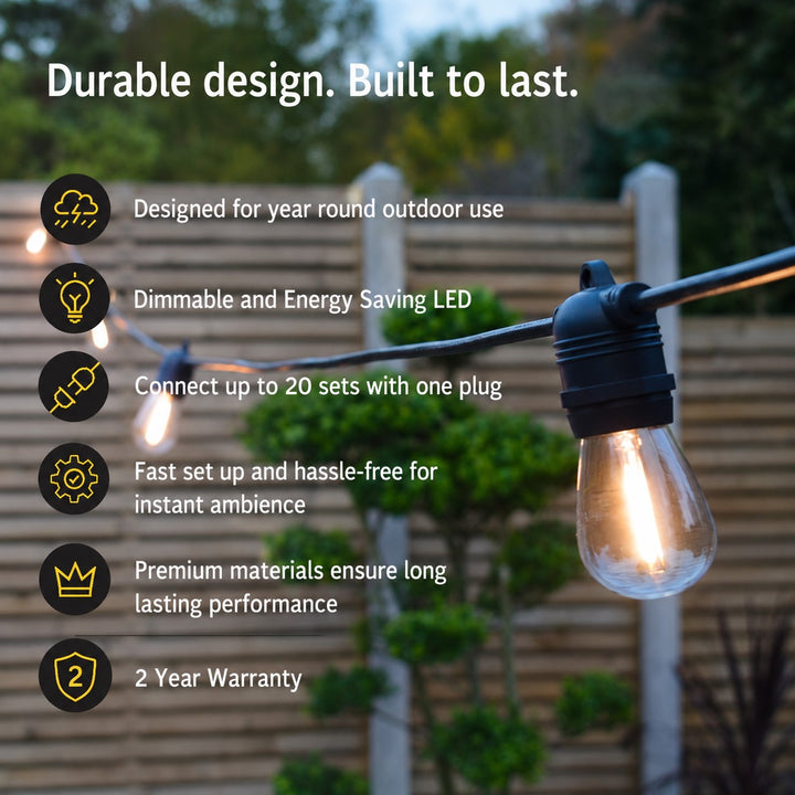 ST58 Clear Bulb | 10m 10 Bulbs | Flat Flush Mount Dimmable Festoon Lights