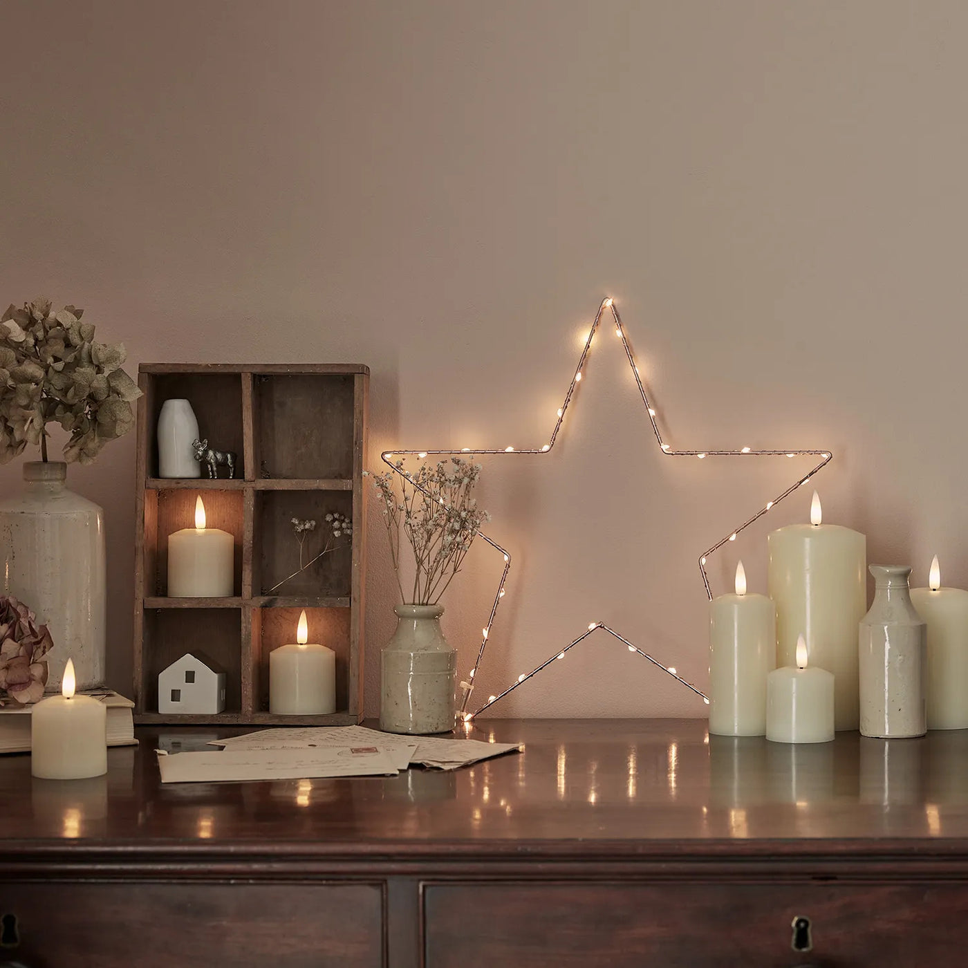 Small Gold Star Fairy Lights | 33cm x 34cm | Decorative Indoor