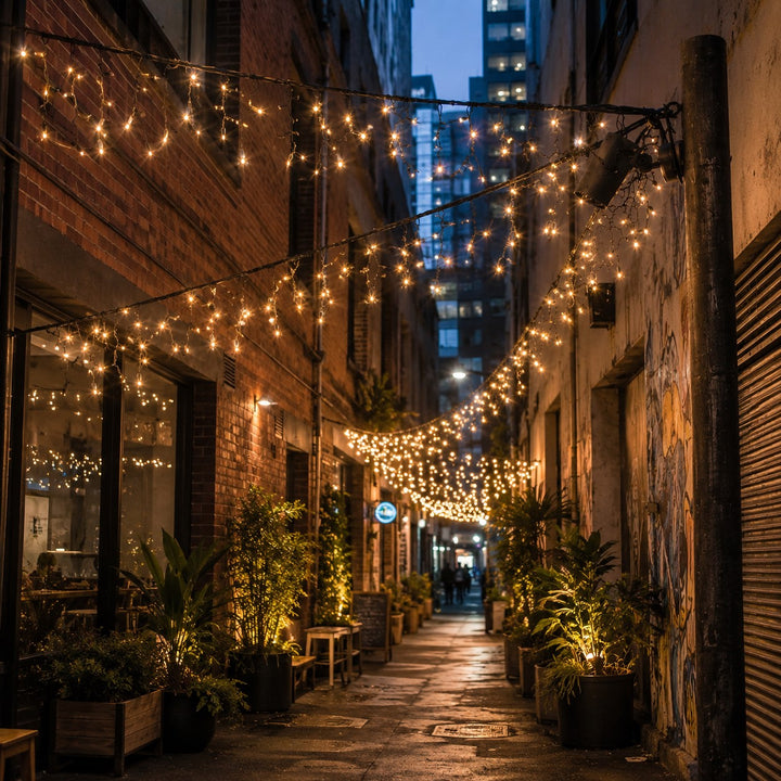 Outdoor Fringe Fairy Lights | 3m Black Rubber Cable | Connectable | 30cm Drops | Pro Series