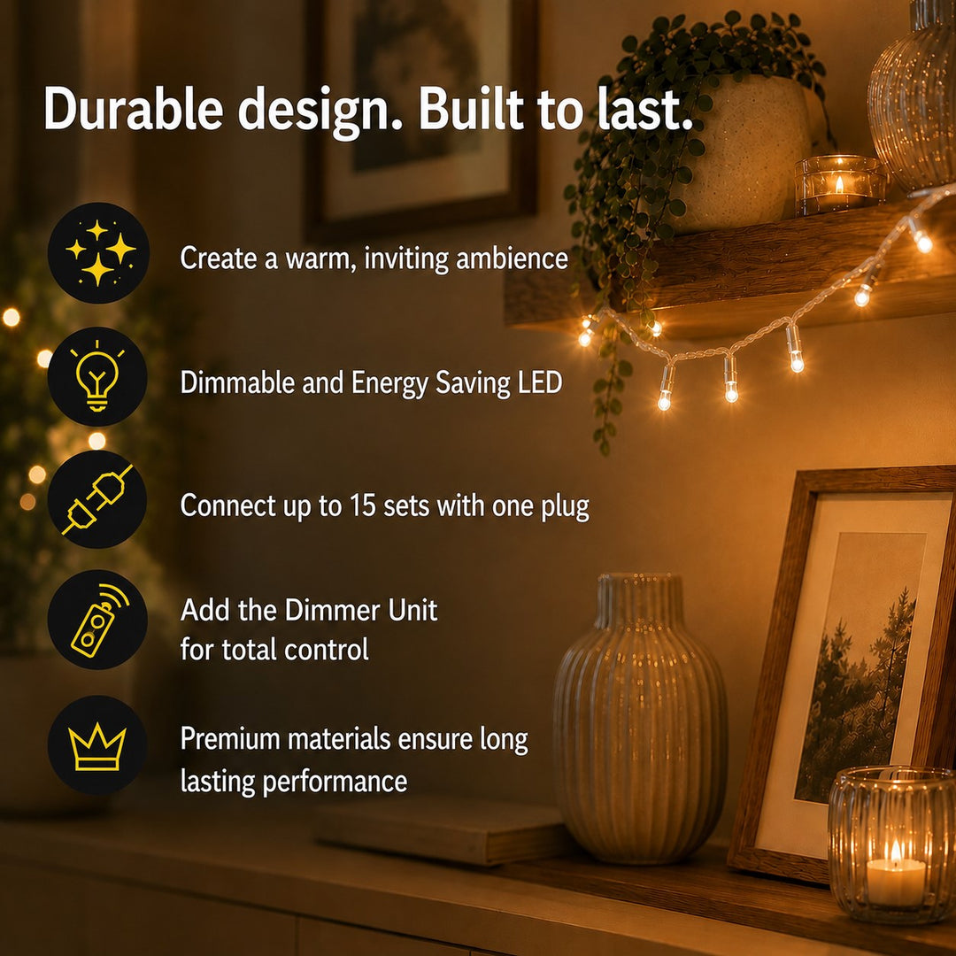 Indoor Fairy Lights | 10m | Connectable | Clear PVC Cable | Essential Series