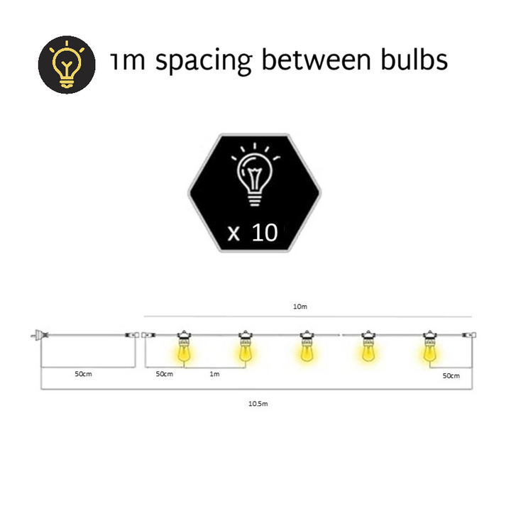 G45 Colour Bulb | 10m 10 Bulbs | Flush Mount Festoon Lights