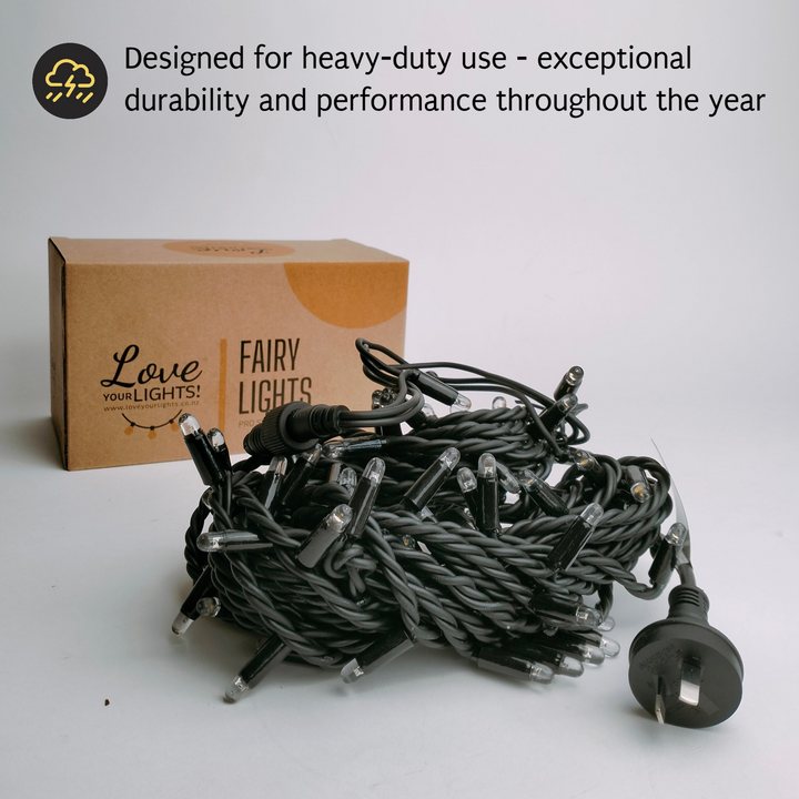 Outdoor Fringe Fairy Lights | 3m Black Rubber Cable | Connectable | 30cm Drops | Pro Series