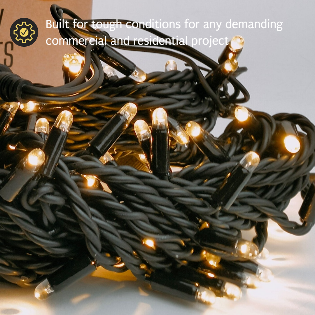 Outdoor Fringe Fairy Lights | 3m Black Rubber Cable | Connectable | 30cm Drops | Pro Series