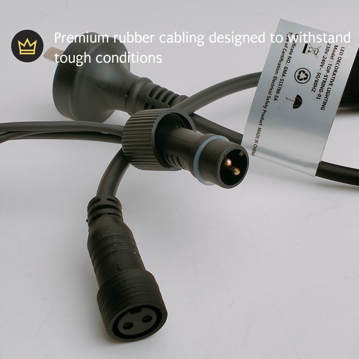 Outdoor Fringe Fairy Lights | 3m Black Rubber Cable | Connectable | 30cm Drops | Pro Series