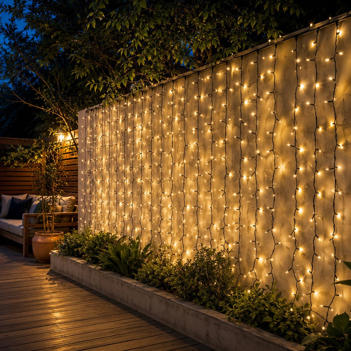Outdoor Curtain Fairy Lights | 2m x 2m Black Rubber | Connectable | Pro Series