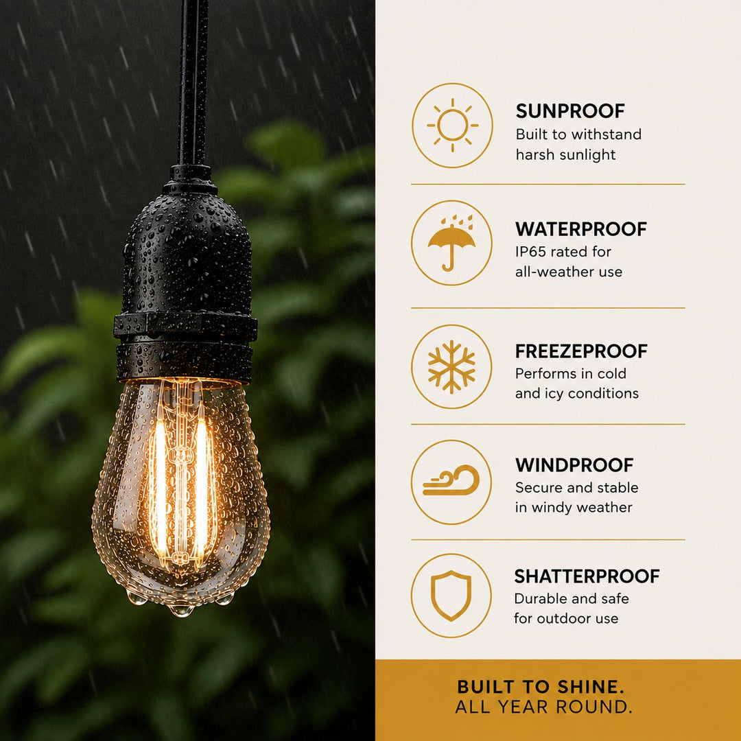 Festoon Lights | S14 Clear Bulb | 10m 10 Bulbs | Flush Mount | Connectable