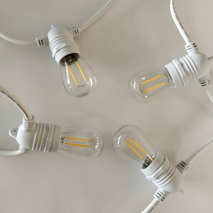 S14 Clear Bulb White Cable | 10m 10 Bulbs | Flush Mount Dimmable Festoon Lights