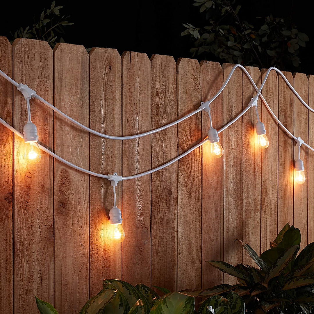 S14 Glass Bulb | 10m 10 Bulbs | Non Dimmable Drop Hang | White Cable