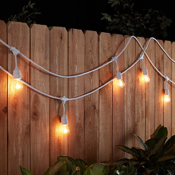 S14 Glass Bulb | 10m 10 Bulbs | Non Dimmable Drop Hang | White Cable