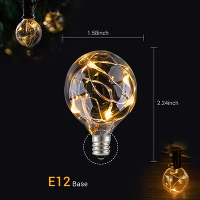 Solar G40 Festoon Lights | 7.6m 25 Bulbs | Copper Wire | Remote Control