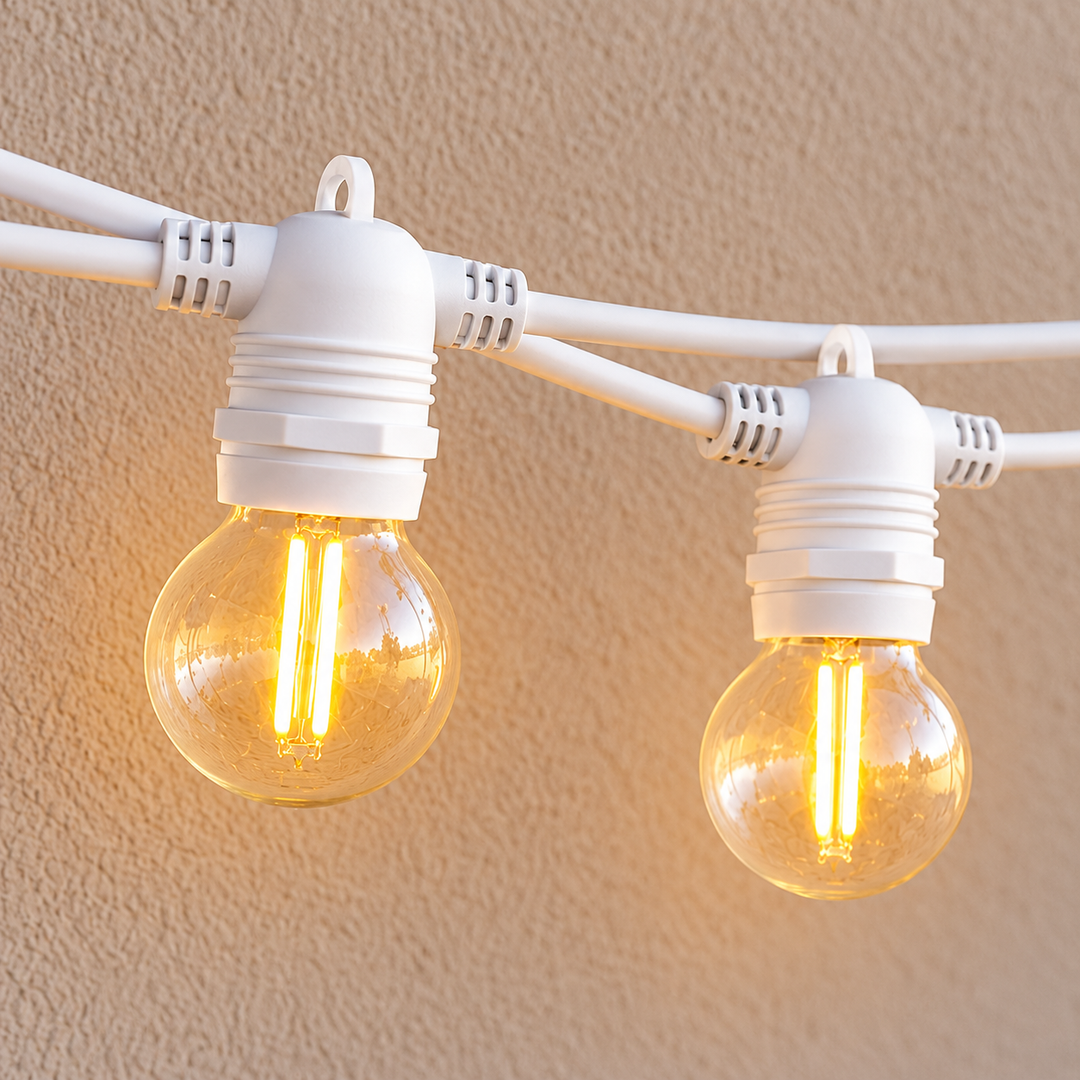 Festoon Lights | G45 Bulb | White Cable | 10m 10 Bulbs | Flush Mount
