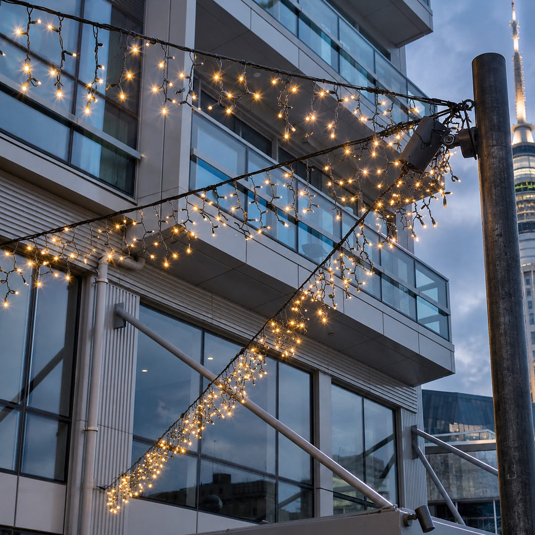 Outdoor Fringe Fairy Lights | 5m Black Rubber Cable | Connectable | 30cm Drops | Pro Series