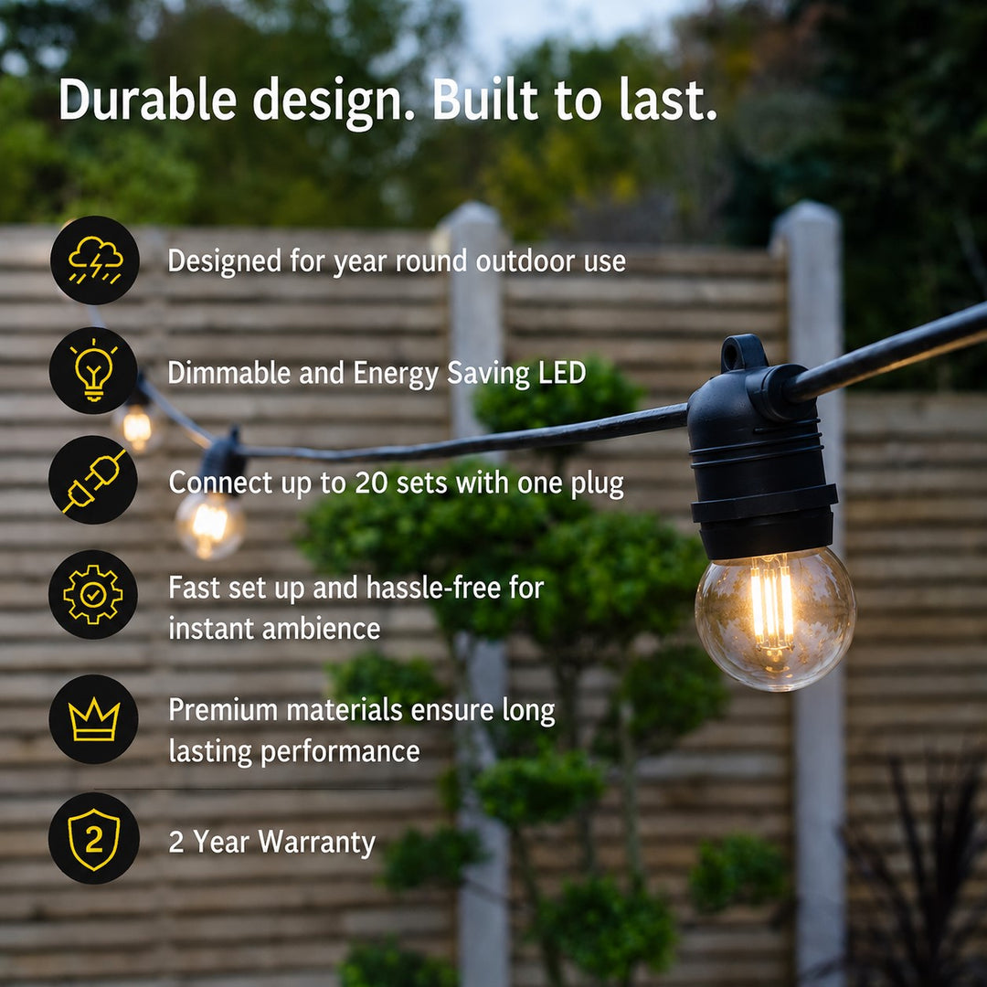 Festoon Lights | G45 Glass Bulb | 10m 10 Bulbs | Flush Mount | Connectable