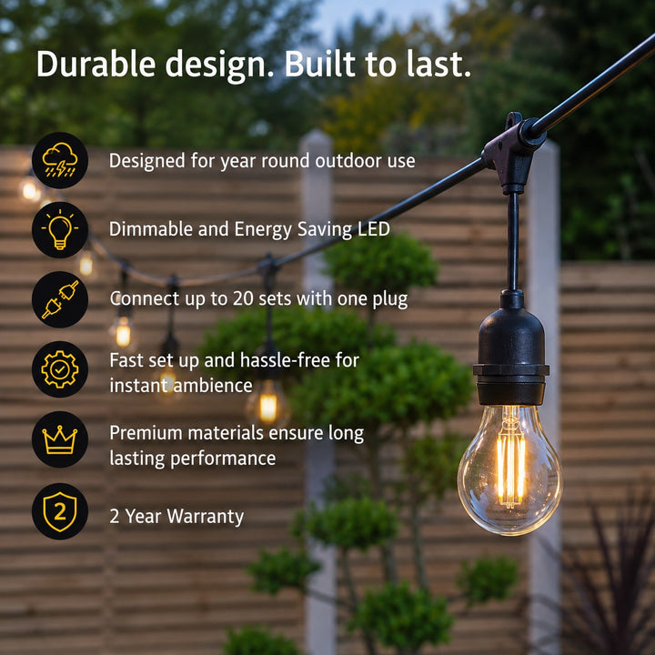 A60 Clear Bulb | 5m 10 Bulbs | Drop Hang Dimmable Festoon Lights